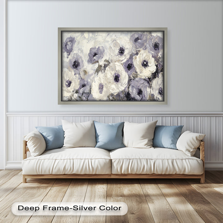 Ivory Whispers – Cream and Lavender Anemone Flower Oil Painting