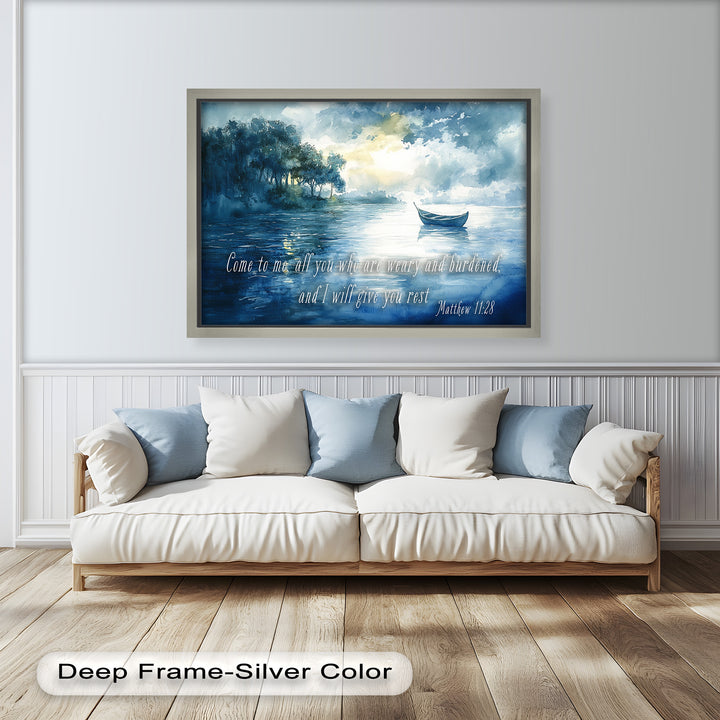 Matthew 11:28 – Find Rest in Christ Bible Verse Oil Painting