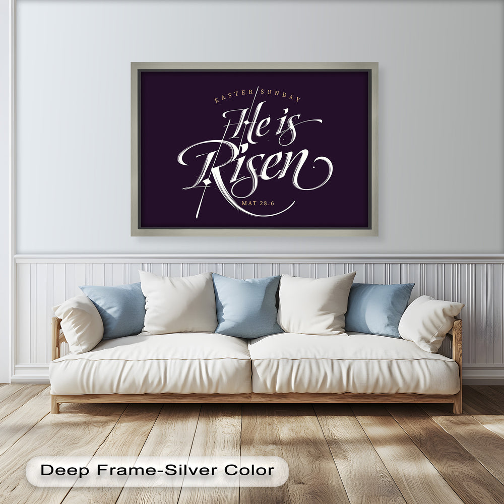 Christian Easter print – “He is Risen” calligraphy for resurrection Sunday.
