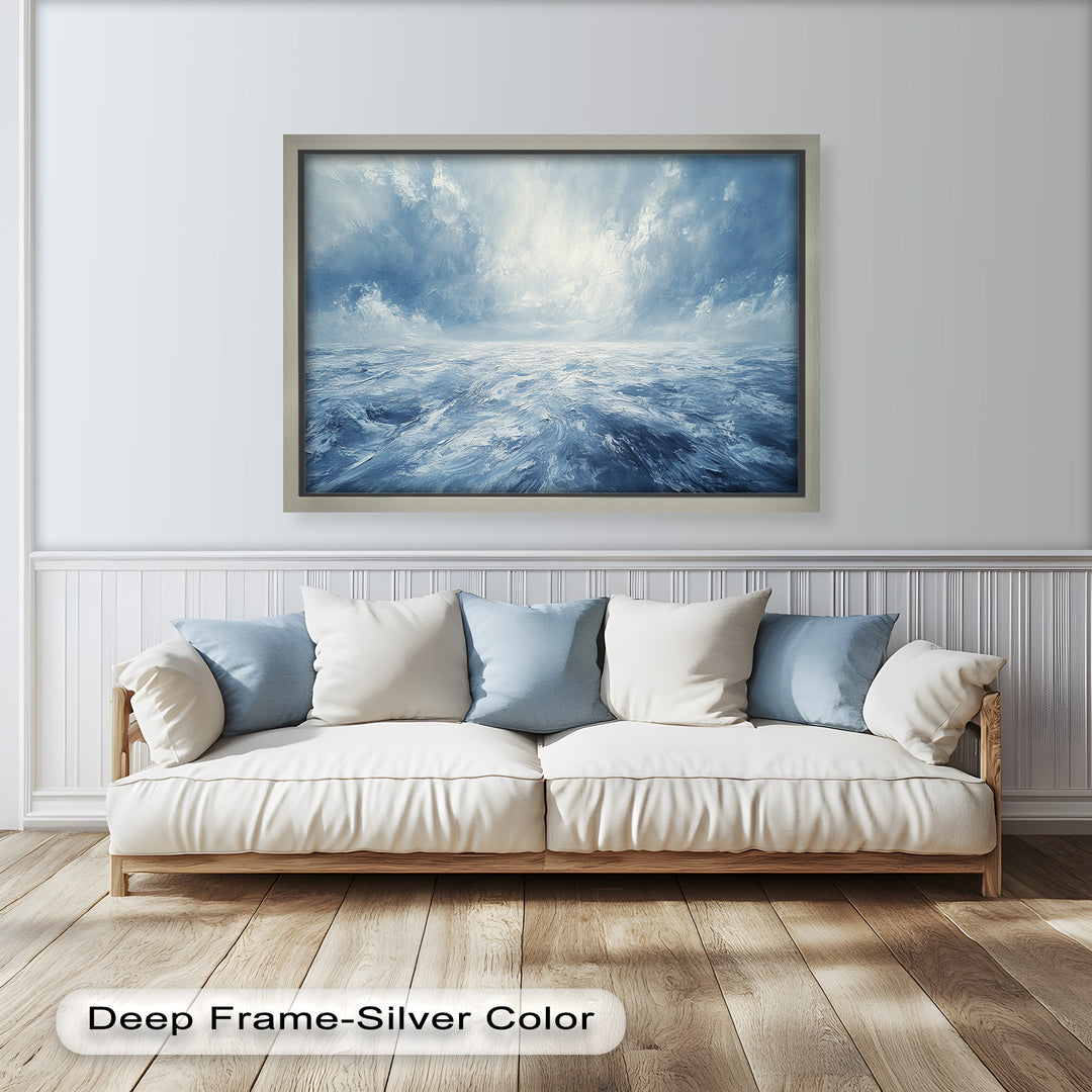 Blue Coastal Wall Art - Abstract Ocean Seascape Oil Painting