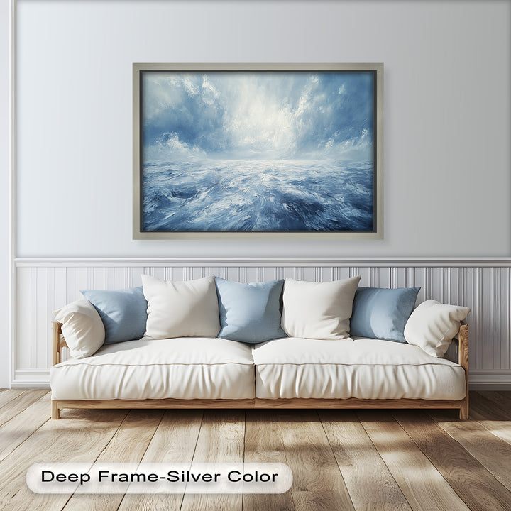 Blue Coastal Wall Art - Abstract Ocean Seascape Oil Painting