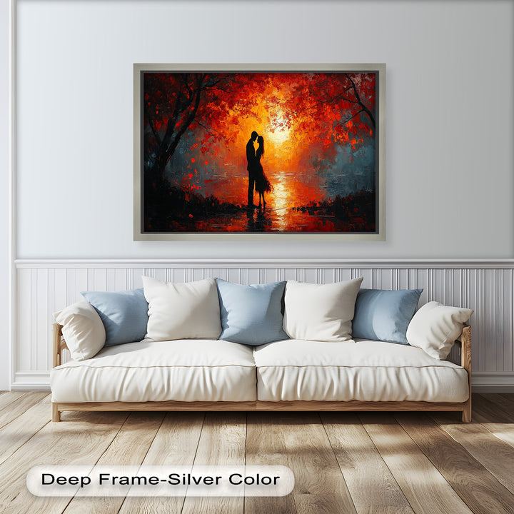 Passionate Kiss Beneath Autumn Flames - Love Oil Painting