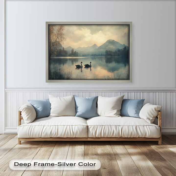 Black Swans on a Mountain Lake – Modern Oil Painting