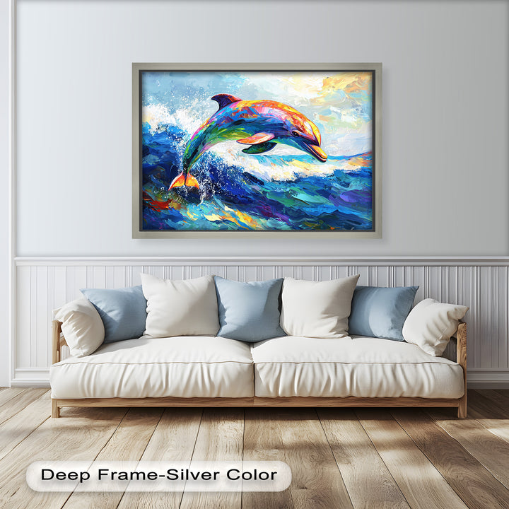 Dolphin Leaping Through Ocean Waves – Animal Oil Painting