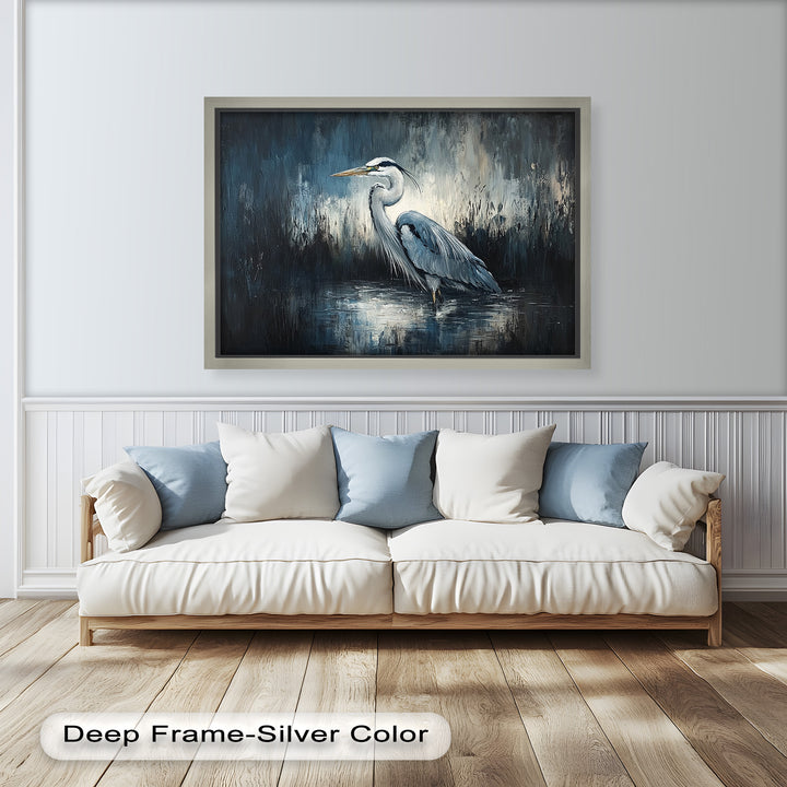 Heron in Misty Marshland – Animal Oil Painting