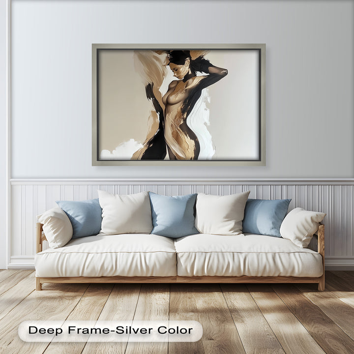 Golden Silence – Abstract Female Figure Oil Painting
