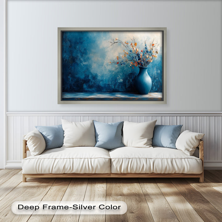Blue Harmony Vase – Contemporary Floral Arrangement Flower Oil Painting