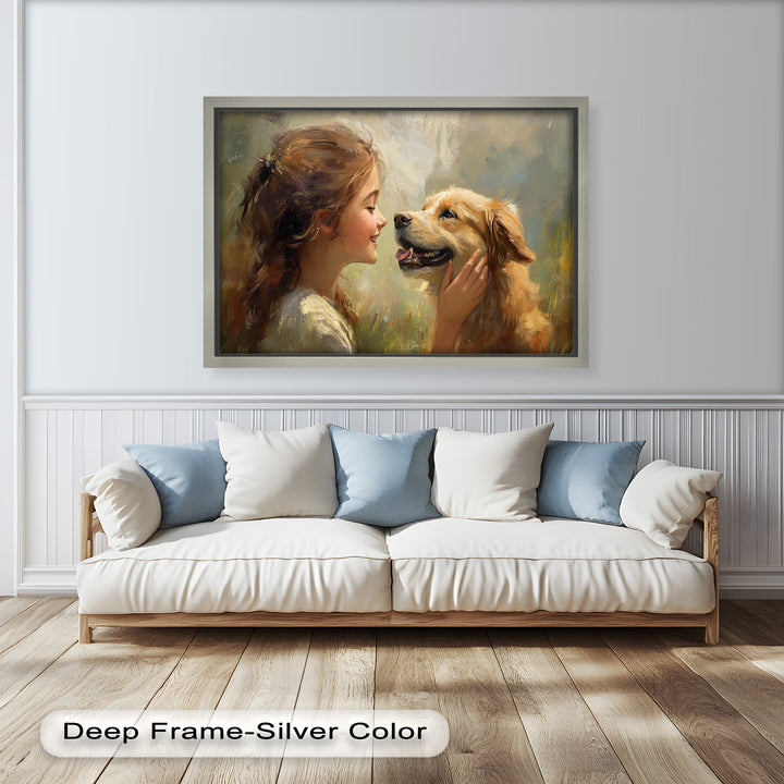 Girl and Golden Retriever in Gentle Light – Animal Oil Painting
