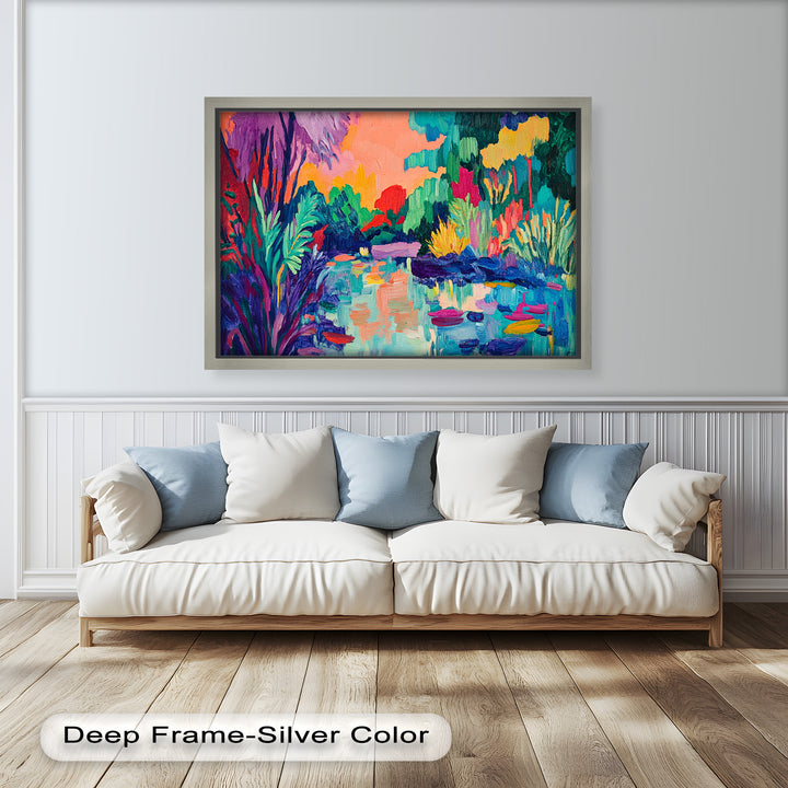 Sunset Reflections Oil Painting – Fauvist Lakeside Dreamscape