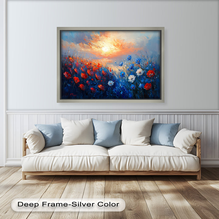 Wildflower Sunset Symphony – Colorful Horizon Flower Oil Painting