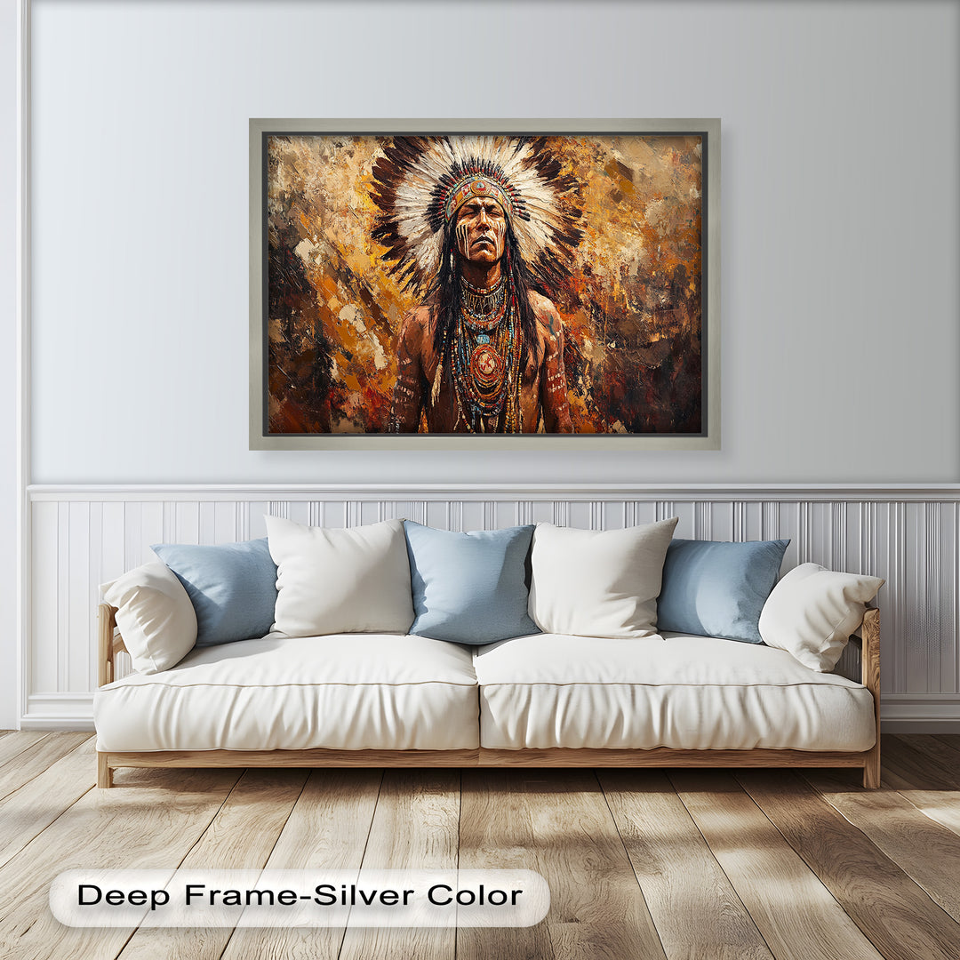 Sacred Flame – Tribal Warrior Portrait Oil Painting