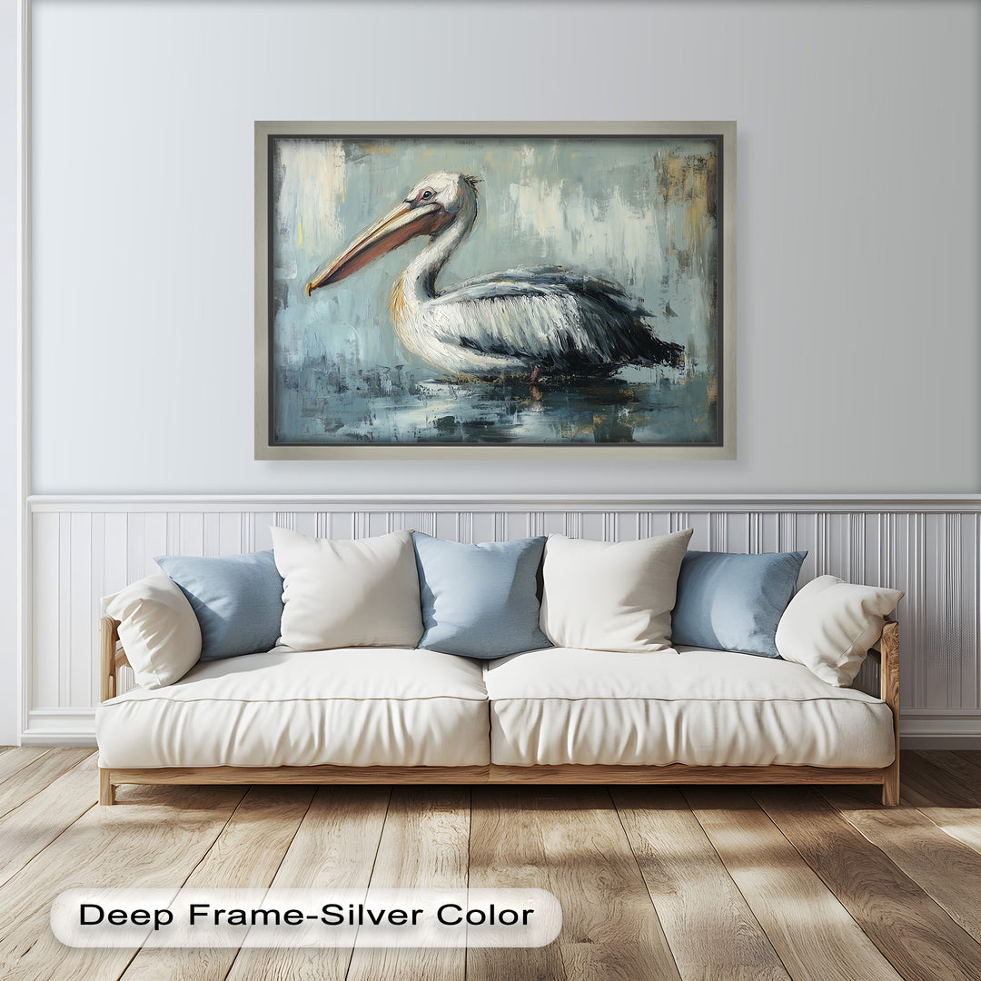 White Pelican Resting by the Water - Animal Oil Painting