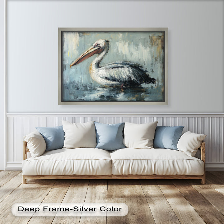 White Pelican Resting by the Water - Animal Oil Painting