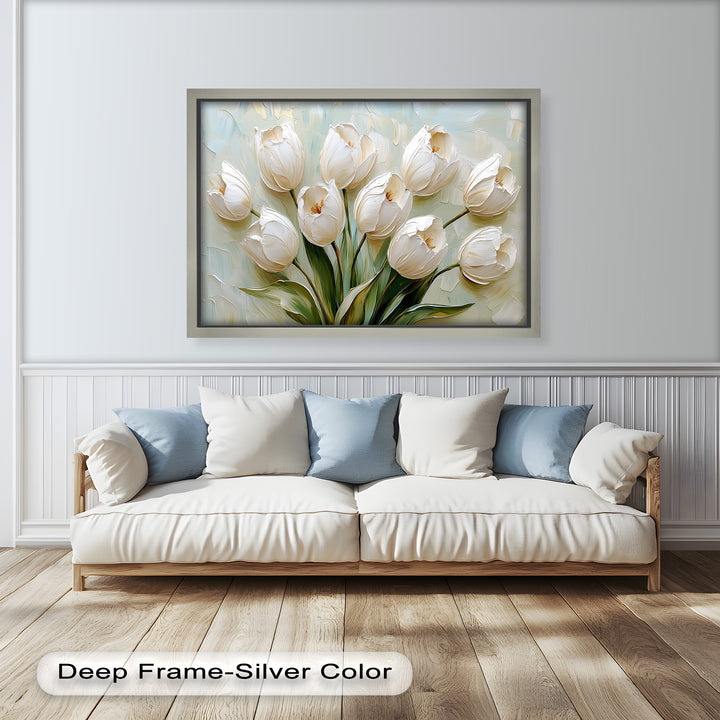 Whispers of Spring – Creamy White Tulip Bouquet Flower Oil Painting