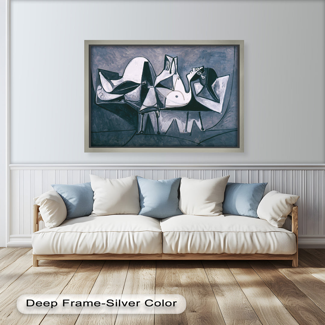 Geometry of Stillness – Monochrome Reclining Picasso Oil Painting