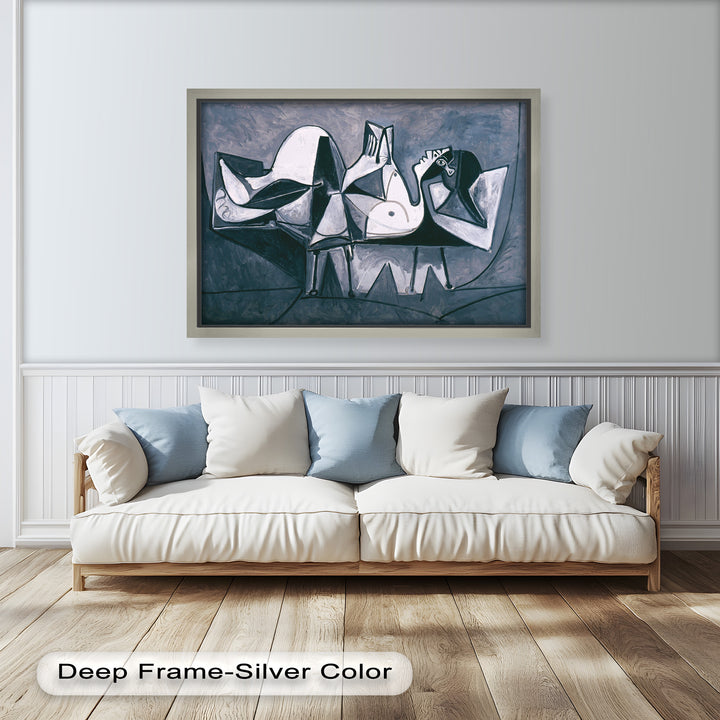Geometry of Stillness – Monochrome Reclining Picasso Oil Painting