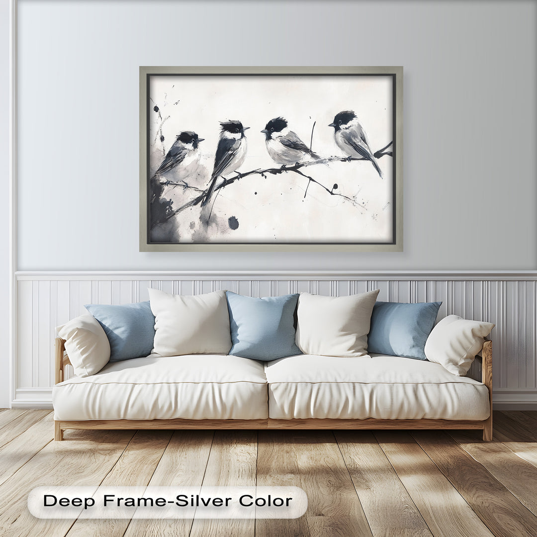 Monochromes Quartett – Vogel-Ölgemälde