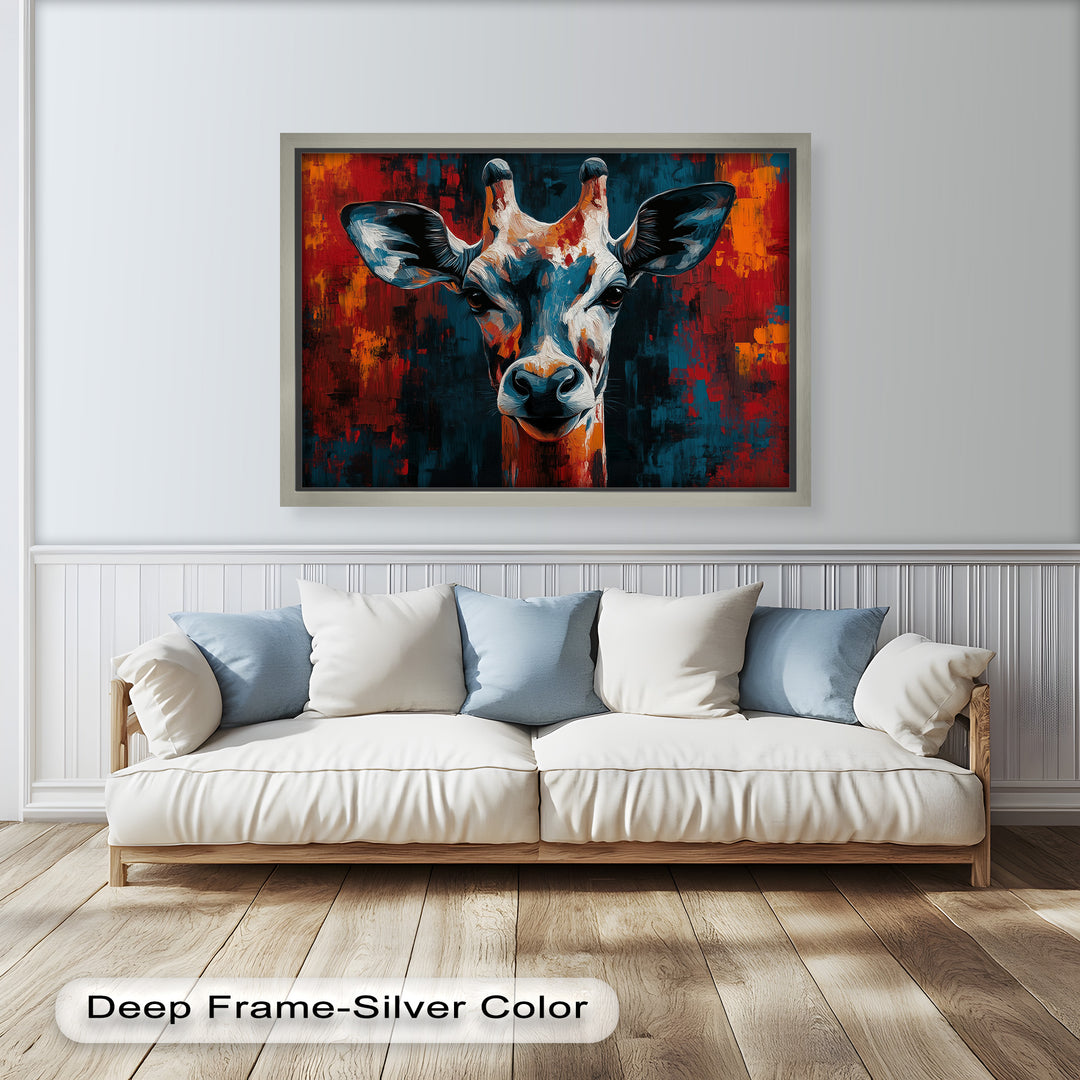 Giraffe Portrait in Abstract Flames – Animal Oil Painting