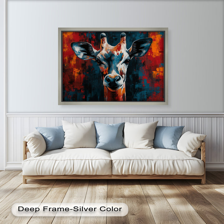 Giraffe Portrait in Abstract Flames – Animal Oil Painting