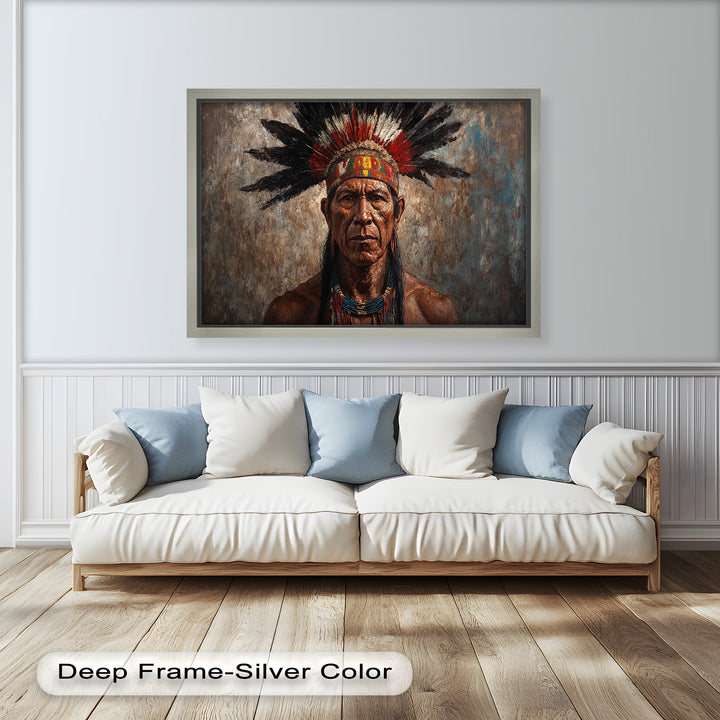 Echo of the Ancestors – Native Warrior Portrait Oil Painting