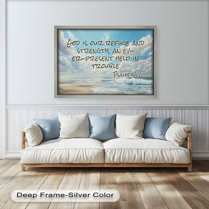 Psalm 46:1 – Refuge and Strength Bible Verse Oil Painting
