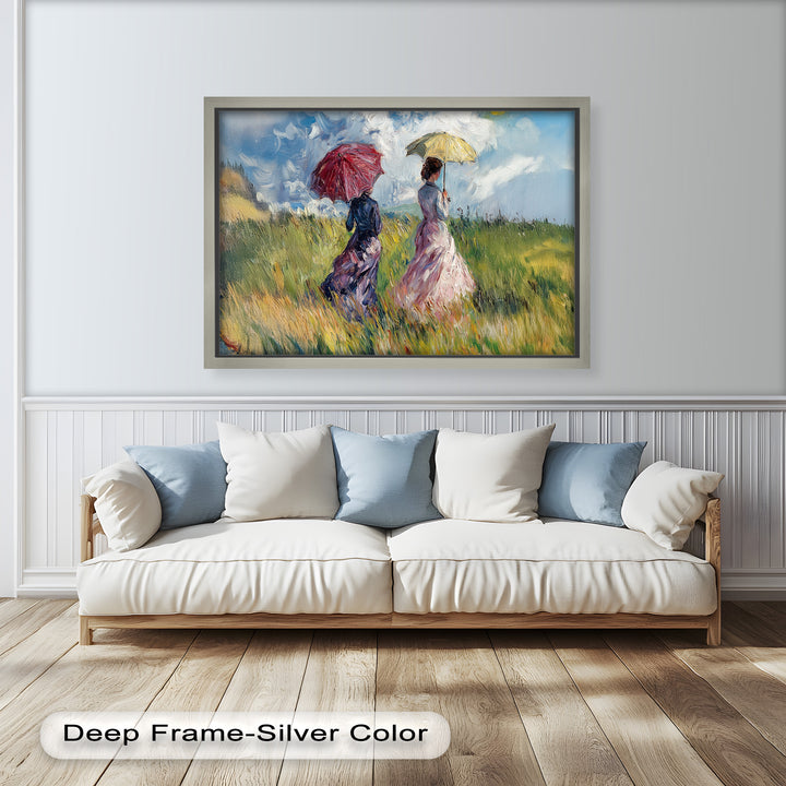 Ladies with Parasols in a Sunlit Meadow – Impressionist Oil Painting