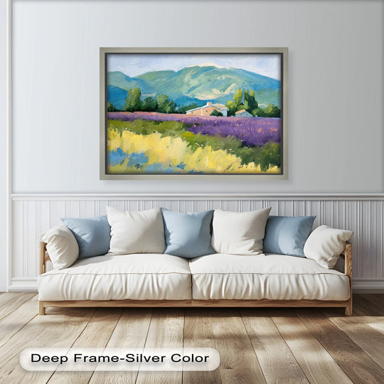 Gentle light and shadow define the landscape in this oil painting decoration, highlighting the texture of the lavender field in the 'Lavender Fields in Provence' art piece.