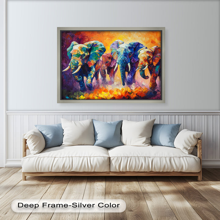 Elephant Herd at Dusk – Animal Oil Painting