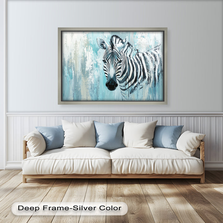 Zebra in Blue Abstract Style - Animal Oil Painting