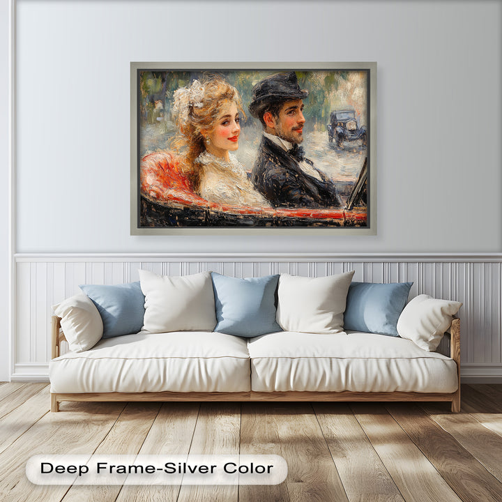Charming Couple in a Vintage Car – Impressionist Oil Painting