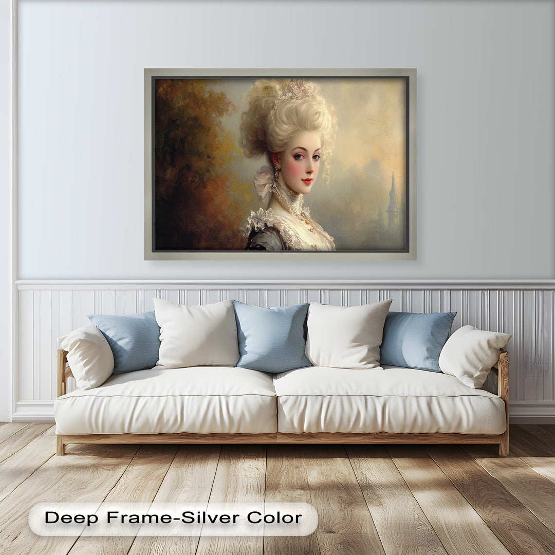 Rococo Grace Oil Painting – Portrait of a Noblewoman in Ivory Lace
