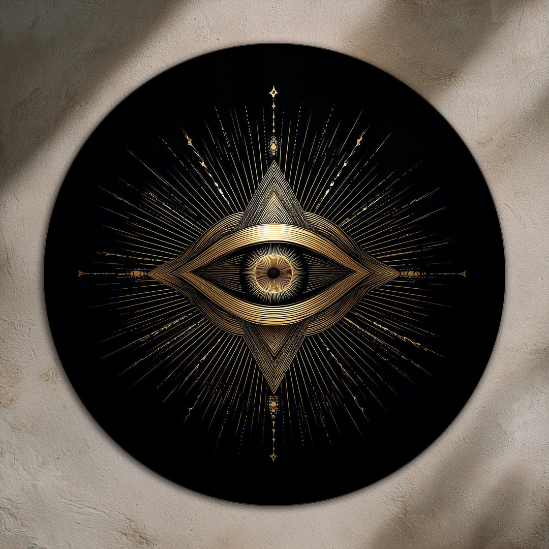 Ojo Sagrado Radiante – Redondo Geométrico Dorado Cuadro al óleo