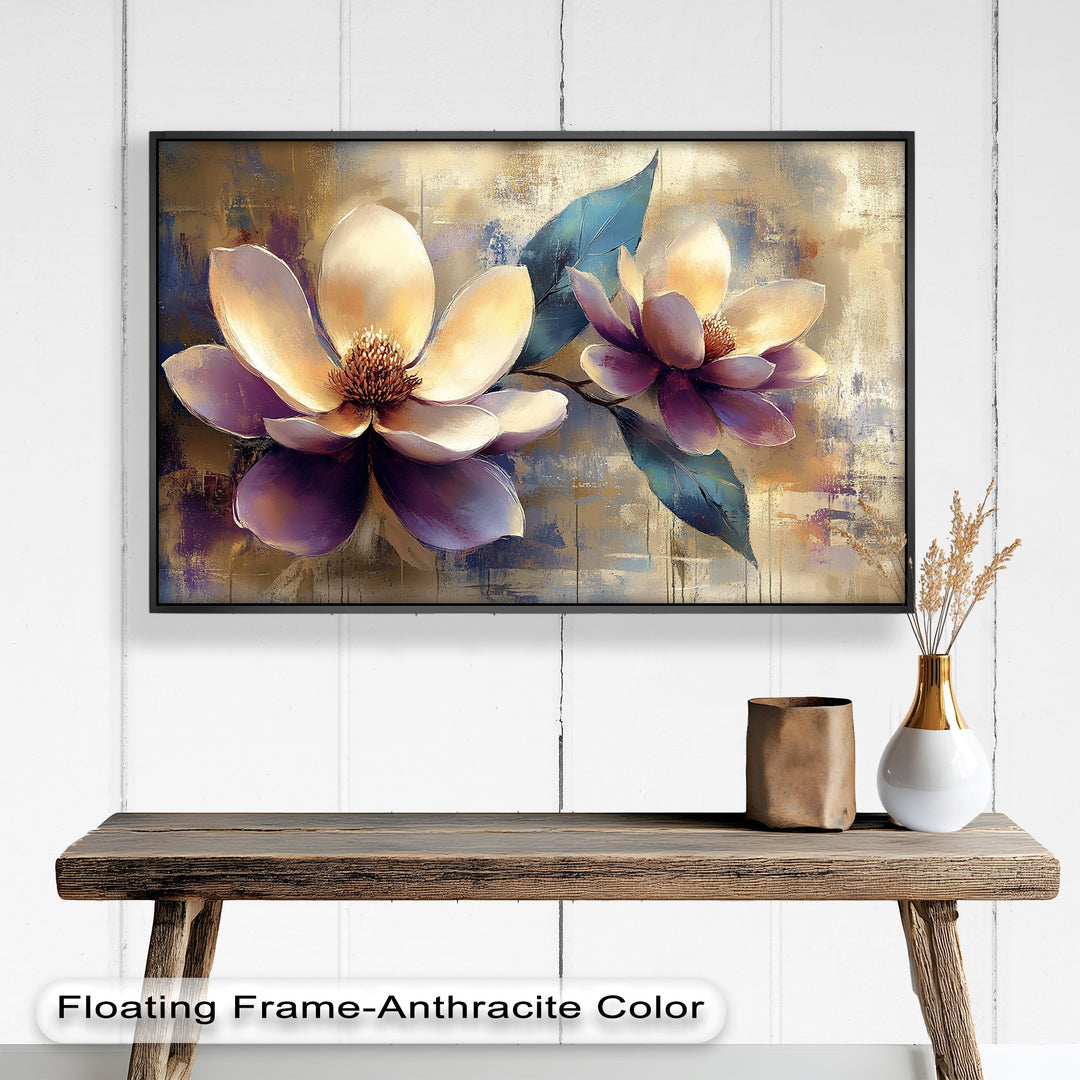 Golden Magnolia Blossoms – Modern Floral Oil Painting