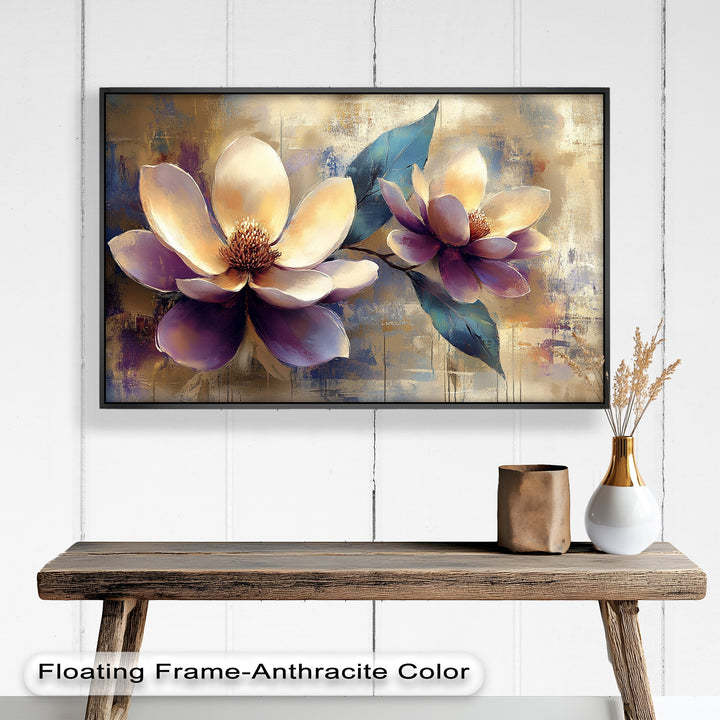 Golden Magnolia Blossoms – Modern Floral Oil Painting