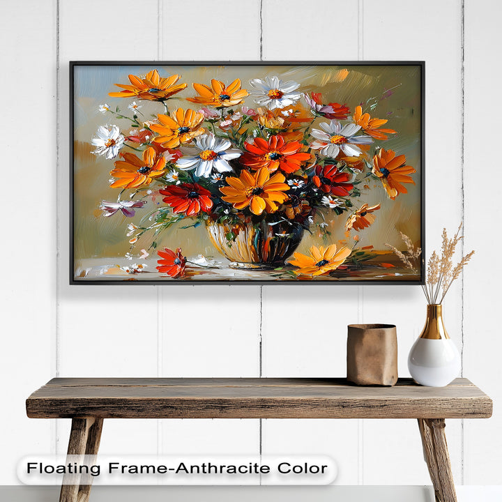 Orange & White Flowers – Botanical Oil Painting