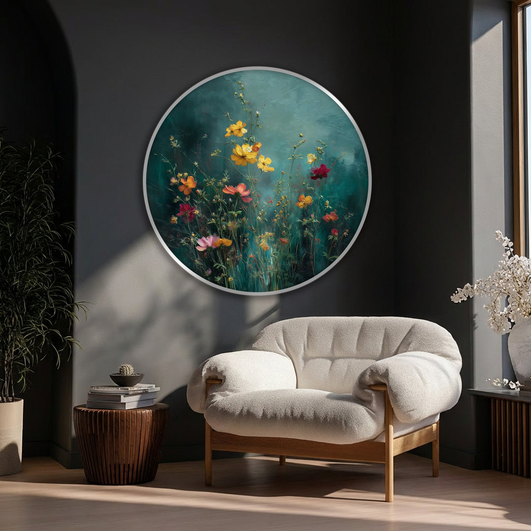 Wild Meadow Bloom Round Canvas Print – Colorful Floral Wall Art