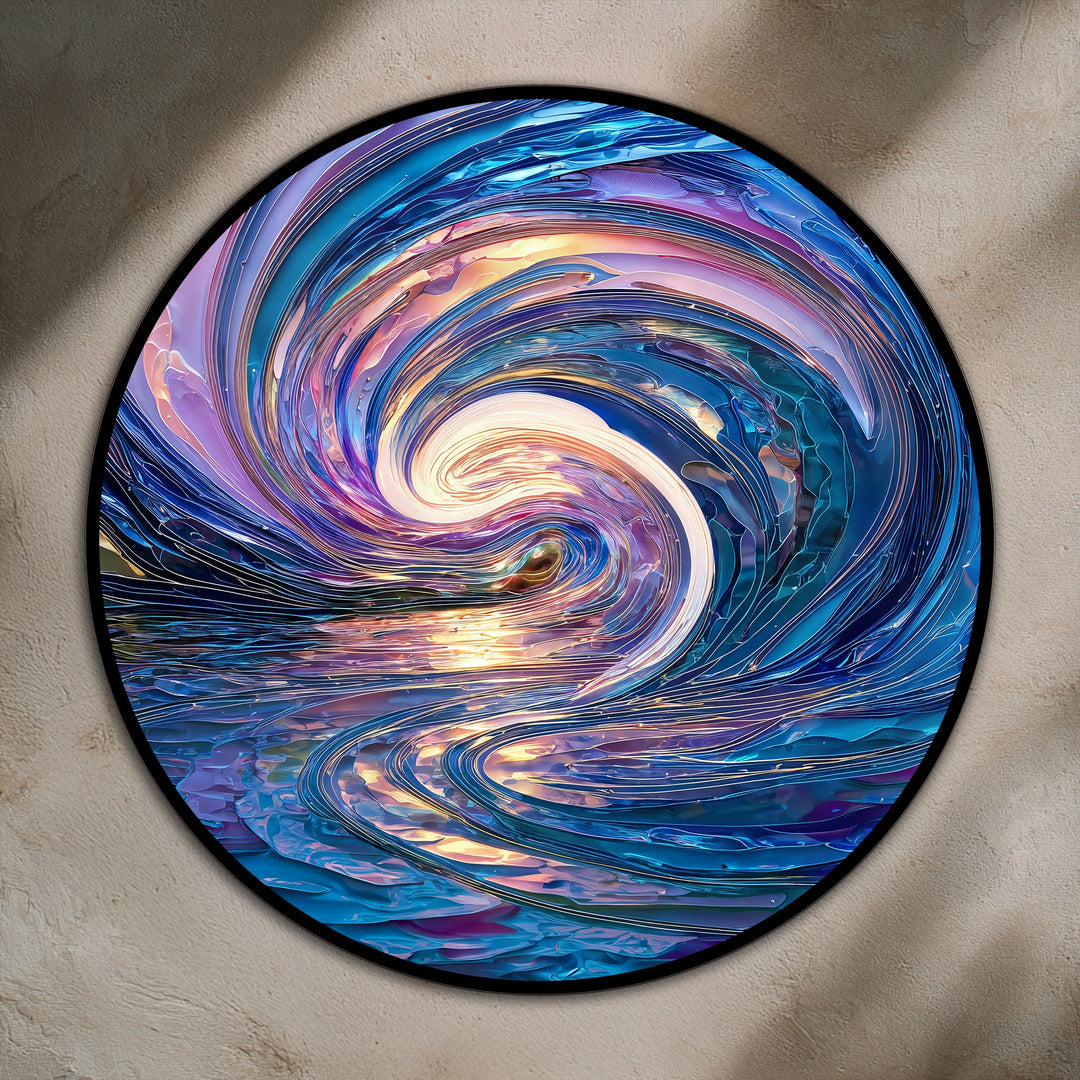 Celestial Tide – Iridescent Wave Round Oil Painting