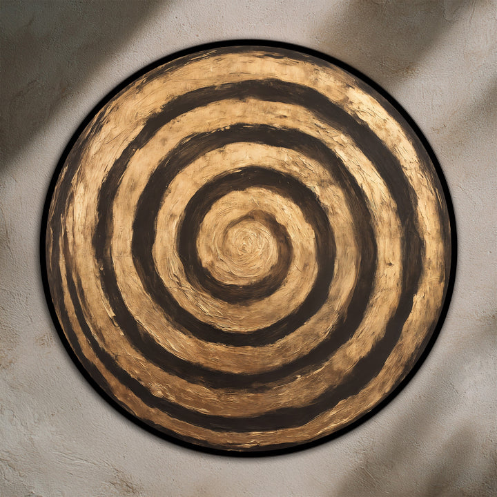 Rippling concentric circles in this wooden oil painting create a hypnotic sense of swirling motion with modern oil painting art, inviting the eye towards the center.
