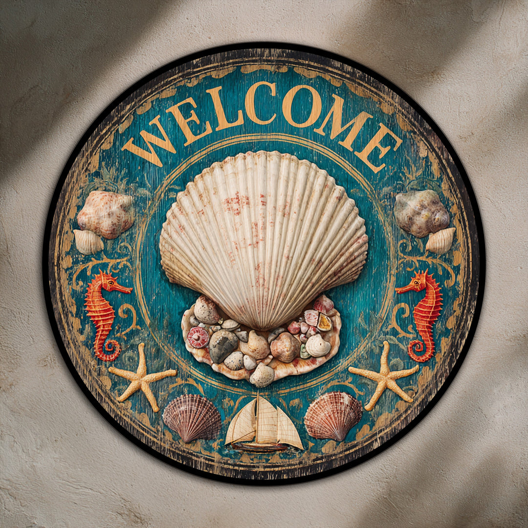coastal entryway round artwork