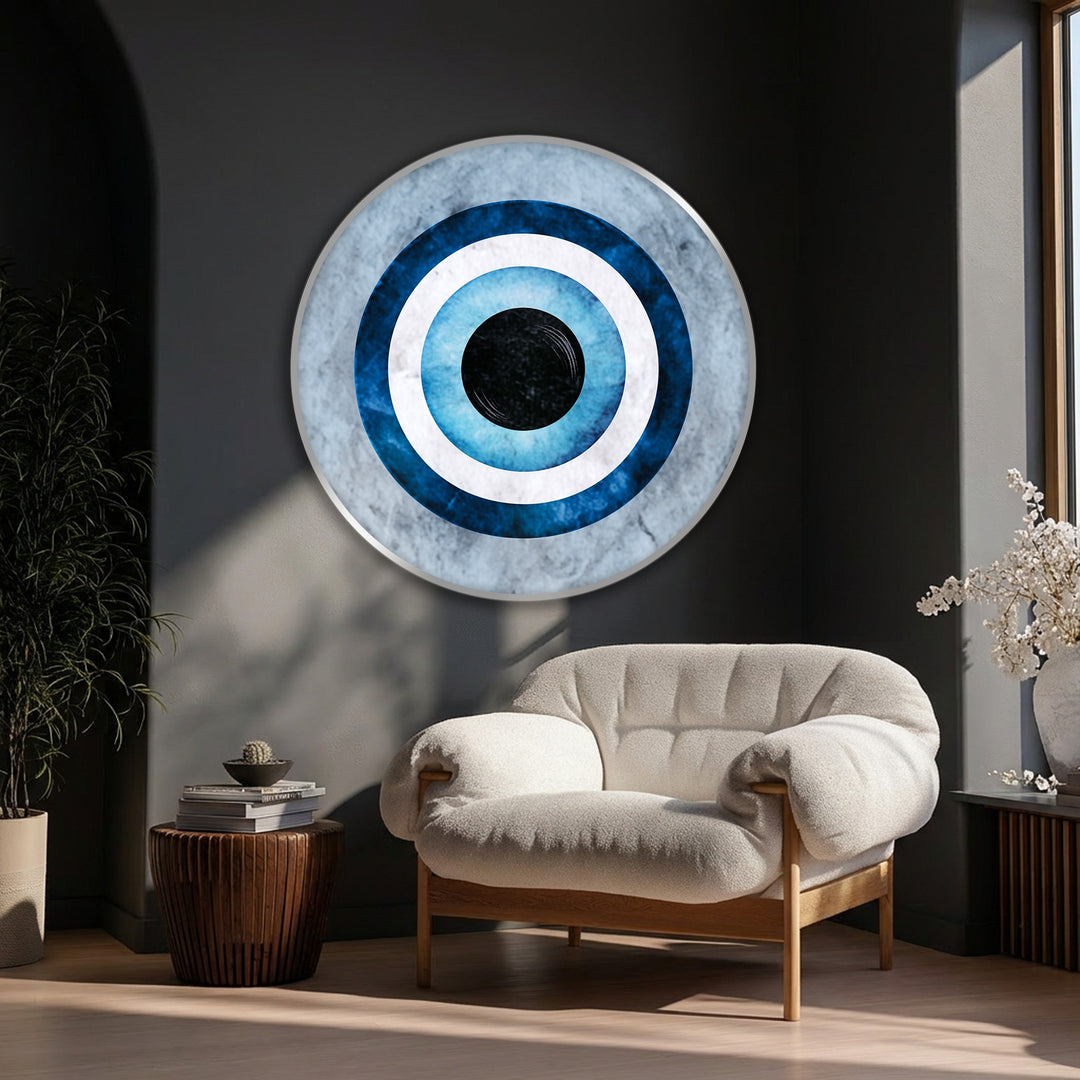 Blue Evil Eye Symbol Round Canvas Print – Minimal Protection Wall Art