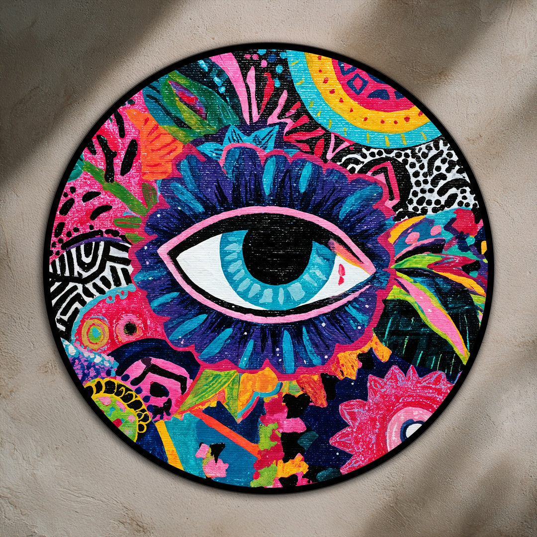 Vivid Mystic Eye – Colorful Abstract Round Oil Painting