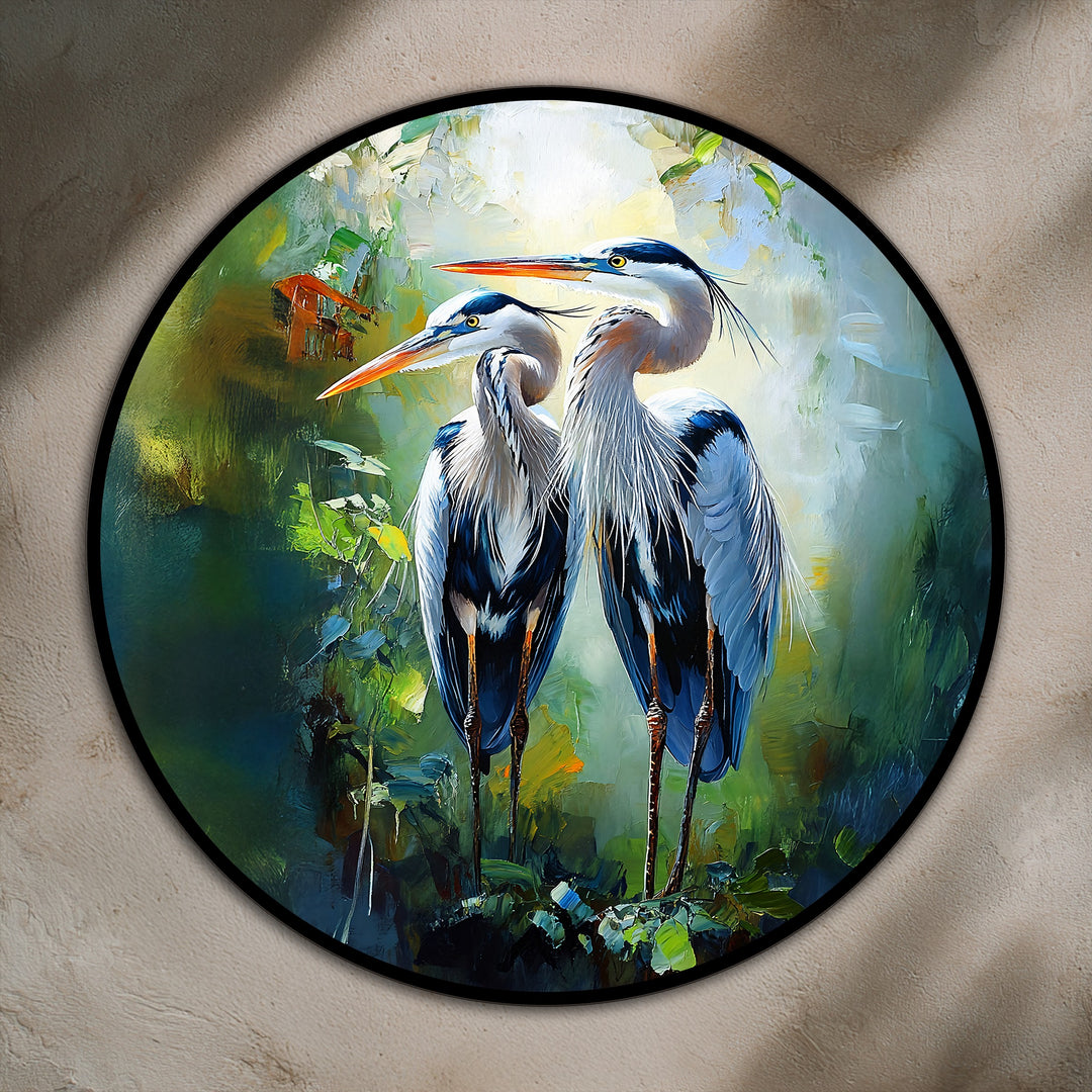 Peaceful mood conveyed by the Twin Grace oil painting featuring an elegant heron pair as a captivating nature-inspired oil painting decoration.
