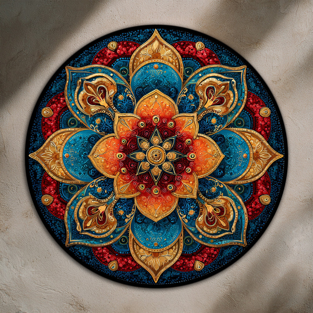 Exquisite jewel-toned ornamental round oil painting art prints display the rich, textured quality of fine oil colors on a premium wood base.