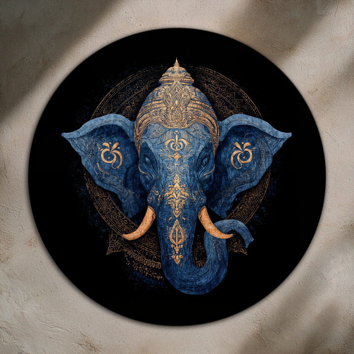 Ethereal curves shape the majestic elephant in this round oil painting, its organic forms bringing a sense of divinity to the oil painting art piece.