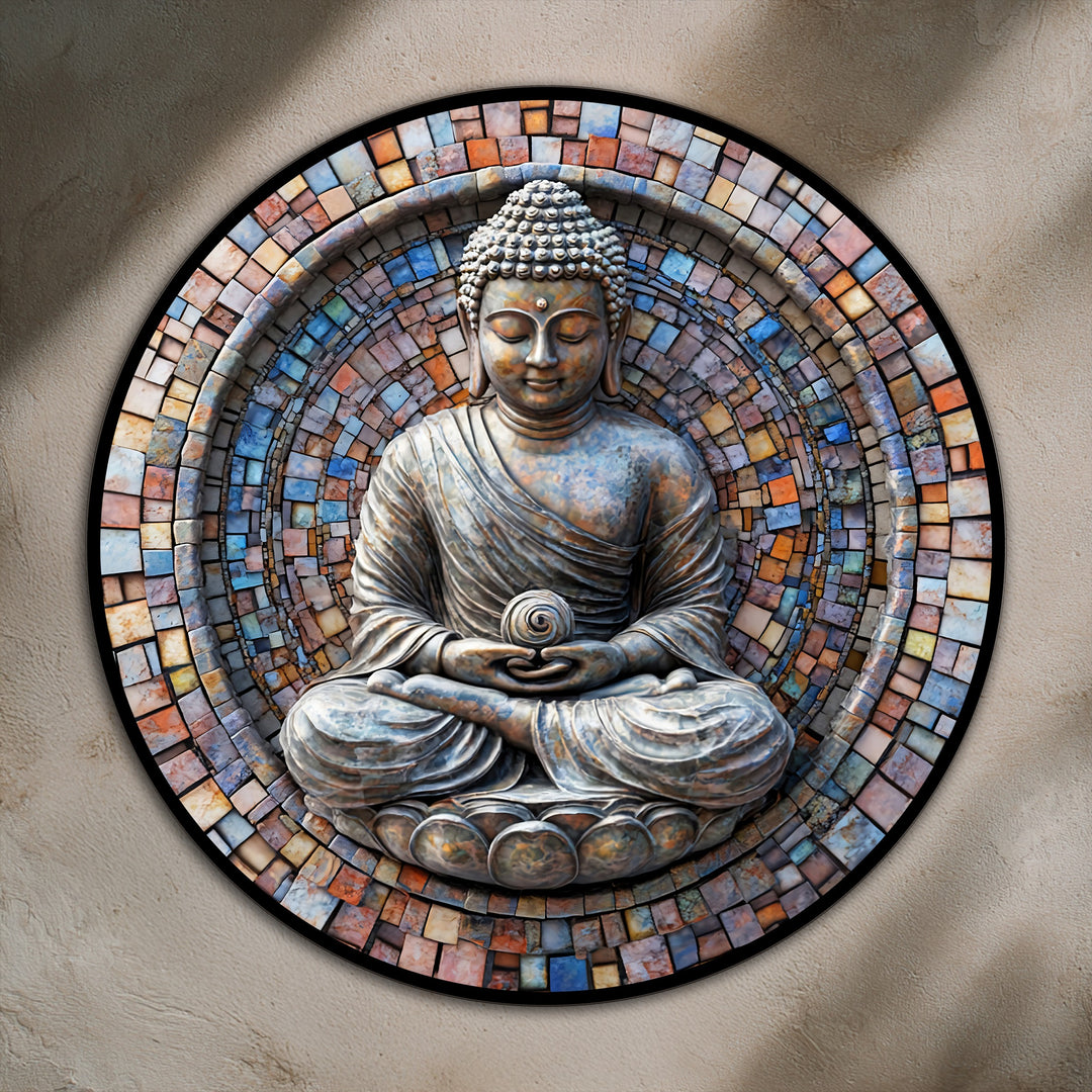 Mosaico Sagrado Serenidad – Buda Redondo Cuadro al óleo