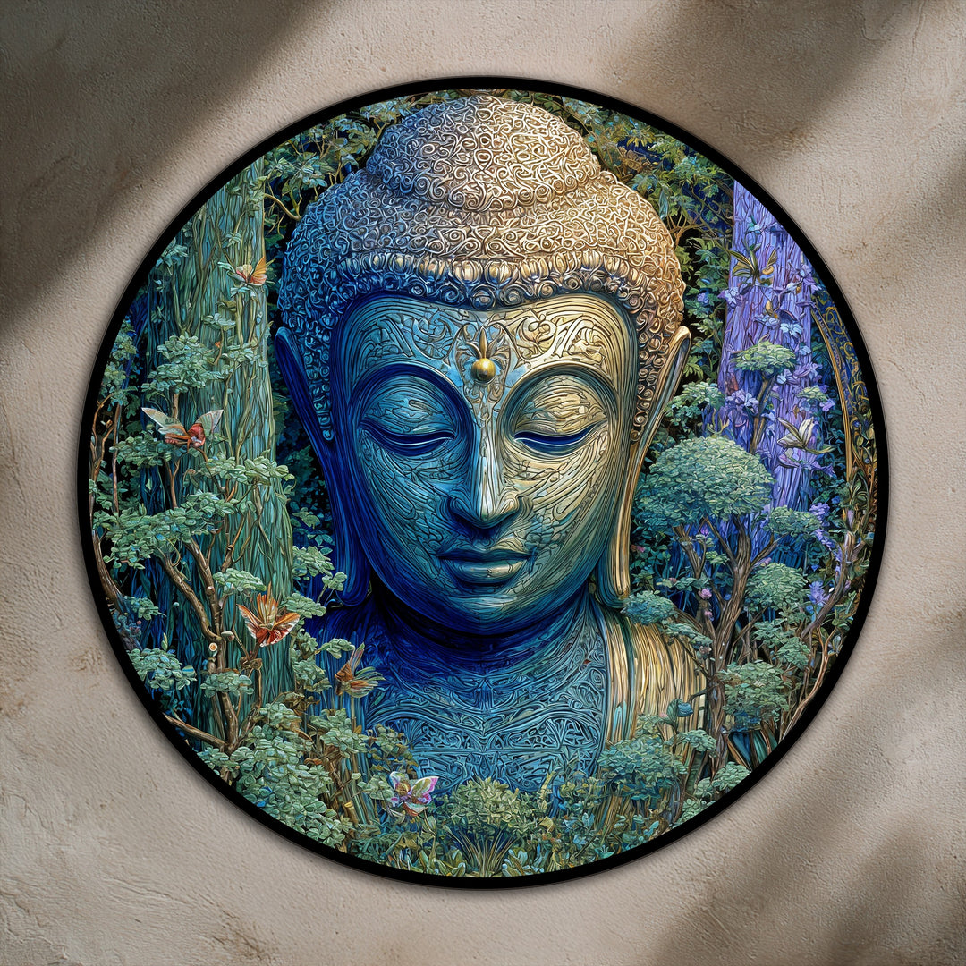 Darkest areas highlight the lush forest surrounding this 'Forest Tranquility' round oil painting, enhancing the oil painting decoration with an enchanting serenity.