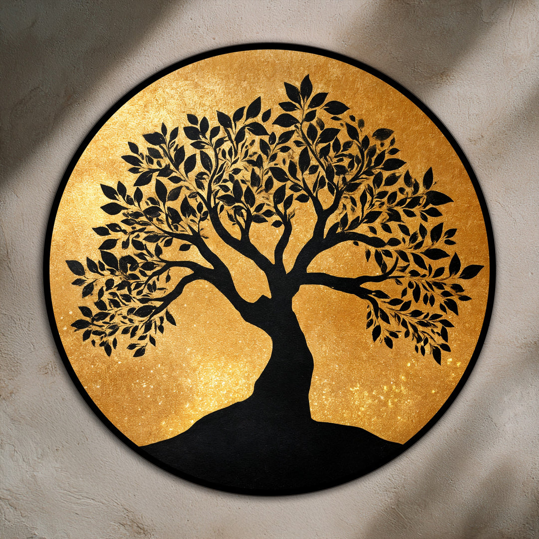 Árbol de luz dorada: elegante silueta redonda Cuadro al óleo