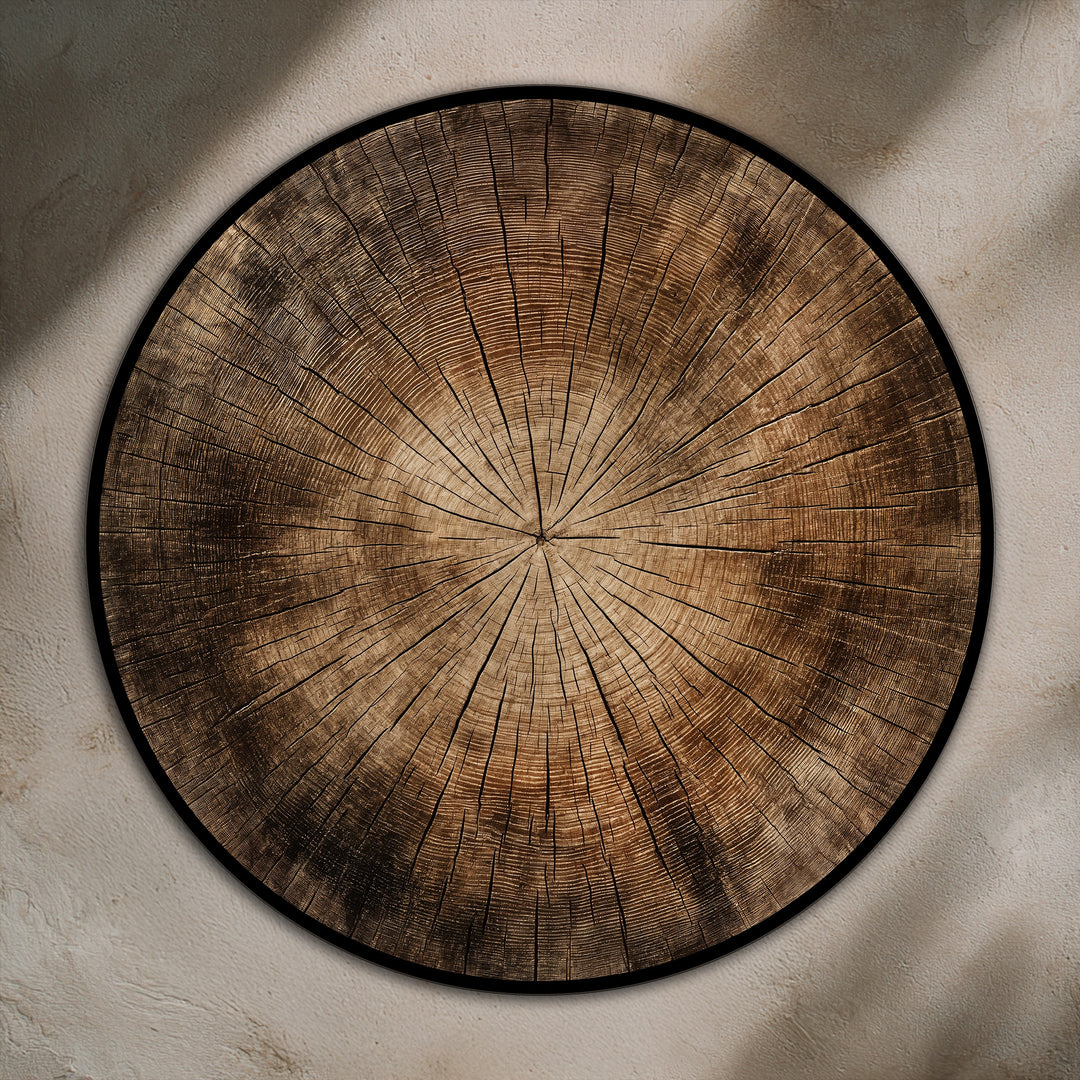 Subtle shadows lend a peaceful feel to the wood texture round oil painting decoration, highlighting the intricate details of the artwork.