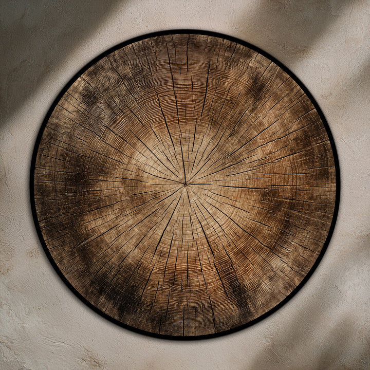 Subtle shadows lend a peaceful feel to the wood texture round oil painting decoration, highlighting the intricate details of the artwork.