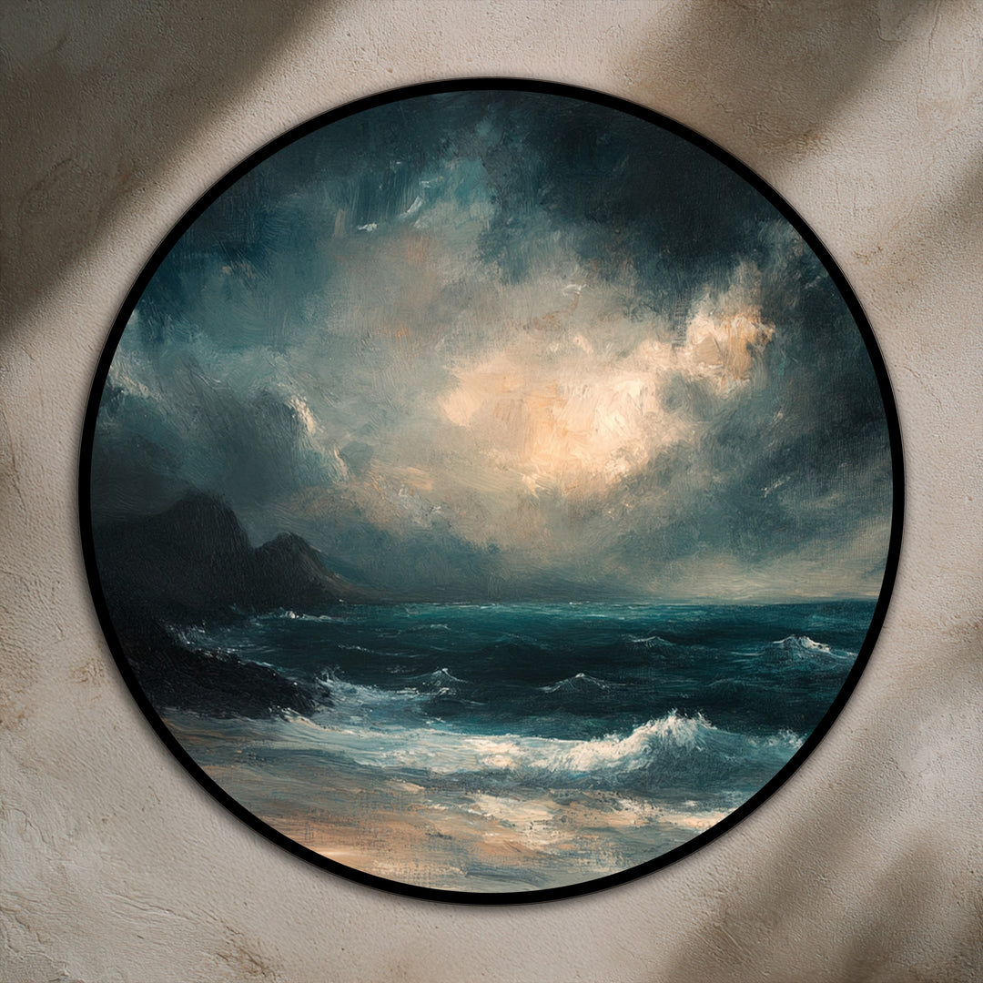 Tempest Horizon – Paisaje marino espectacular redondo Cuadro al óleo